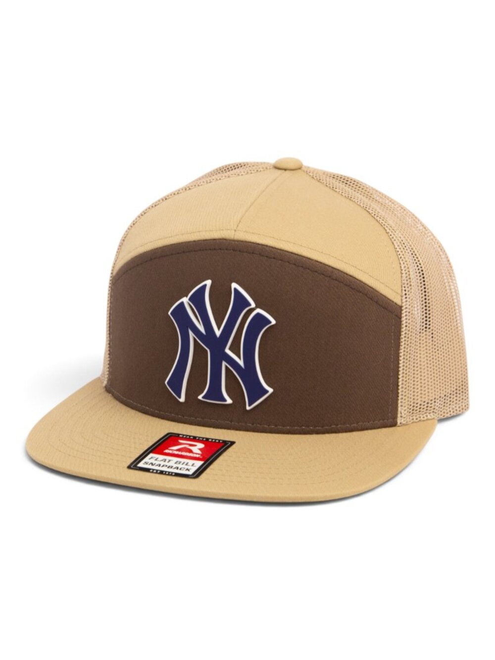 New York Yankees NY Navy 3D Snapback Seven-Panel Flat Bill Trucker Hat- Brown